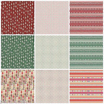 Christmas Nordic Stripe Fabric 100% Cotton Fat Quarter Tree Star Holly Quilting 
