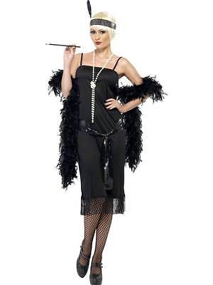 LADIES FLAPPER COSTUME 1920s BLACK CHARLESTON JAZZ GATSBY FANCY DRESS OUTFIT