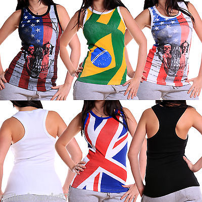 Damen Tanktop Racerback USA England Brasilien Ärmellos Rip Shirt Rundhals Sommer