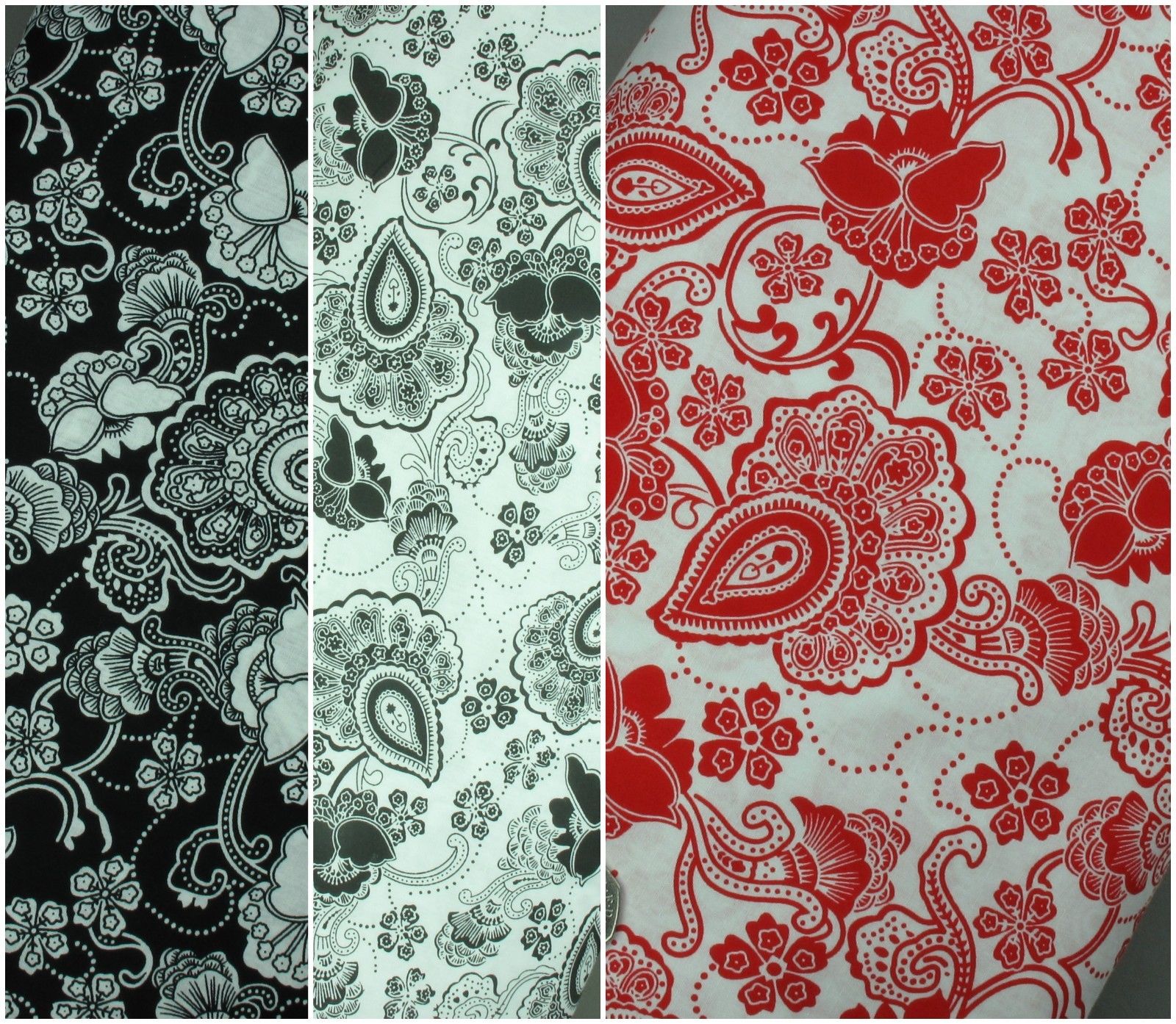 100% Cotton Fabric White/Black/Red Large Exotic Floral -  HIGH QUALITY
