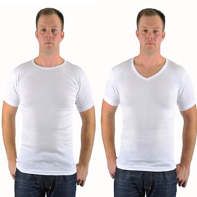 4 Herren T-Shirt Unterhemd V-Ausschnitt Rundhals Baumwolle weiß S-5XL Übergröße