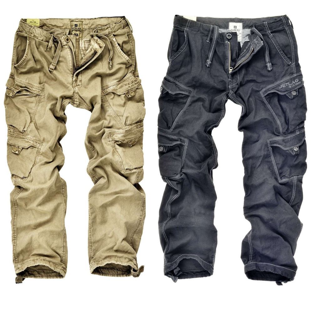 JET LAG Herren Hose FW 010 schwarz beige Cargohose Cargo Jeans mit Seitentaschen