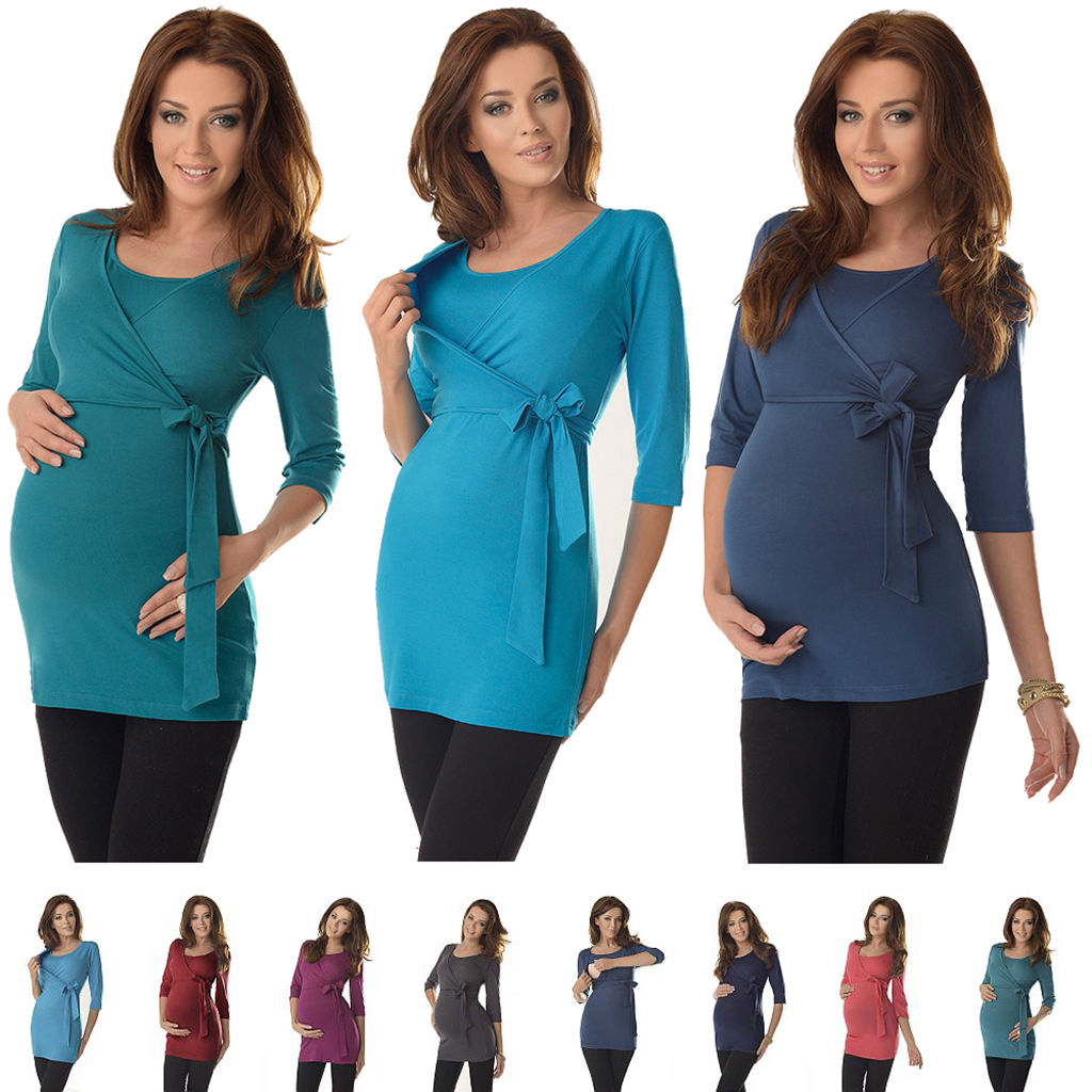 2in1 Maternity & Nursing 3/4 Sleeved Wrap Top Tunic Size 8 10 12 14 16 18 7035