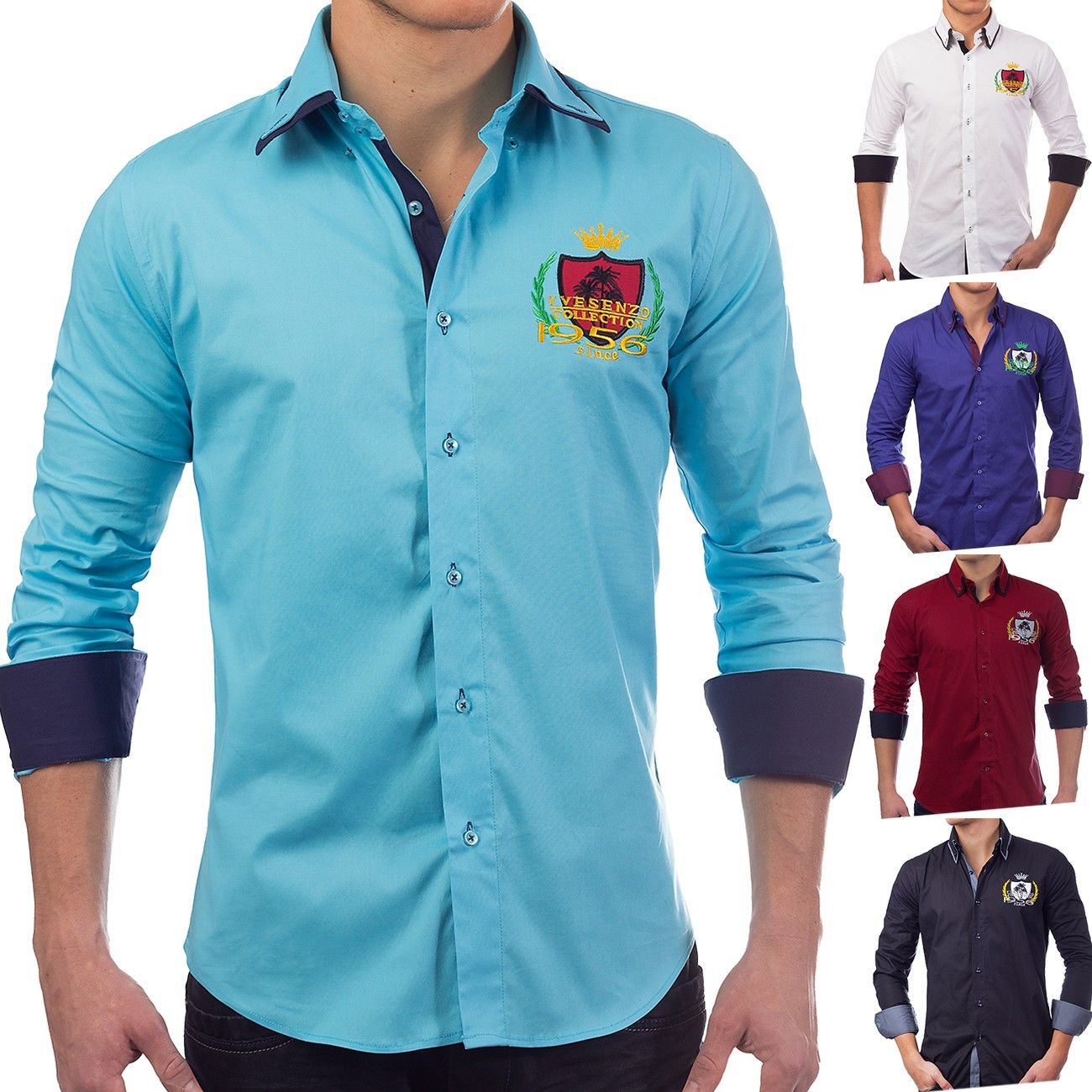 Herren Hemd langarm Poloshirt Slim Fit Patches Freizeithemd Casual (5 Farben)
