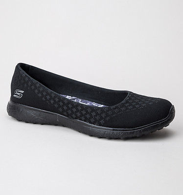 Skechers 23312 Microburst-One-Up Black Comfortable Ladies Flats