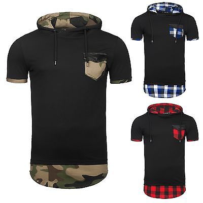 OZONEE Herren T-Shirt Kurzarm Hoodie mit Kapuze Figurbetont S-XL ATHLETIC 479