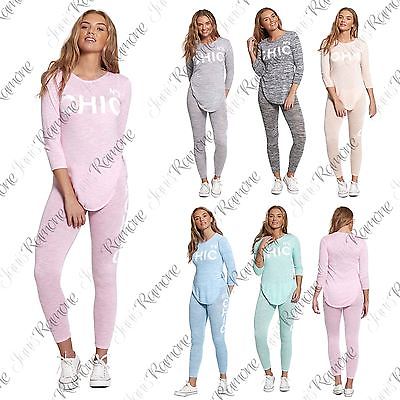 New Womens No. 9 Chic Printed Marl Curved Hem Top Leggings Lounge Wear Tracksuit