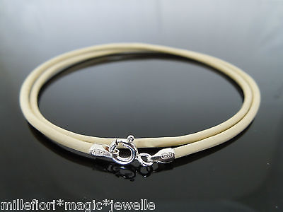 2mm Cream Leather & Sterling Silver Necklace Or Wristband 16