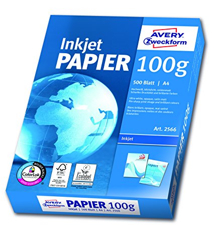 Avery Zweckform 2566 Inkjet Druckerpapier (A4, 100 g/m², satiniert) 500 Blatt hochweiß