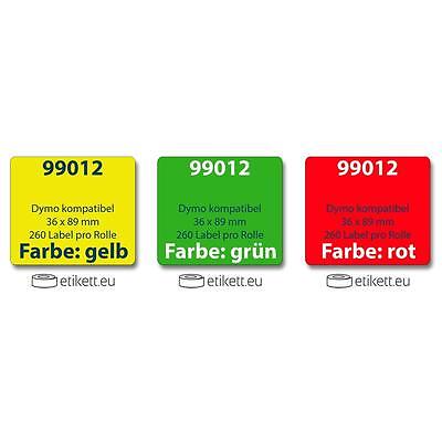 Label kompat. zu Dymo 99012 36 x 89 mm 260 Etiketten pro Rolle rot grün gelb