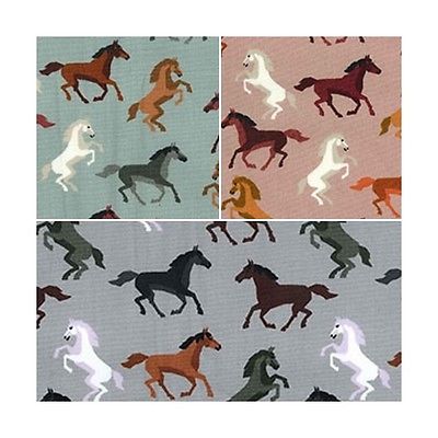 Horse Riding Galloping Stallions Equestrian 100% Cotton Poplin Fabric