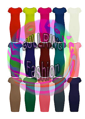 Womens Ladies Short Sleeve Midi Dress Bodycon Cap Sleeve Maxi Midi Dress 8-26