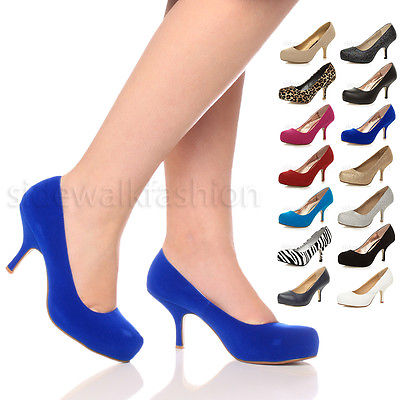 WOMENS LADIES LOW MID HEEL CONCEALED PLATFORM WORK PARTY COURT SHOES PUMPS SIZE