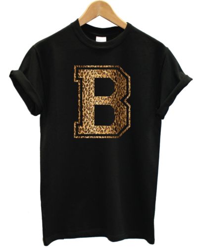 B Leopard Letter T Shirt Personalized Gift Present Animal Print Graphic Text Top