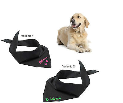 Hundehalstuch schwarz mit Namen in Neon-Farben bedruckt, Dreieckstuch, Hund-Tuch