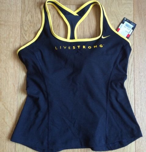 Nike Livestrong Long Bra Vest Womens Black Shirt Cycling Running Gym M L XS