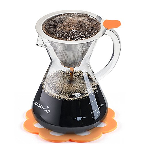 Easehold Kaffeezubereiter “Pour Over” mit Dauerfilter aus Edelstahl und Karaffe. Dripper zum Aufbrühen des Kaffees (500ml)