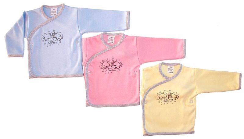 Baby Wickelshirt FRIENDS Gr. 56 62 68 gelb rosa blau Babyhemd für Neuegeborene 