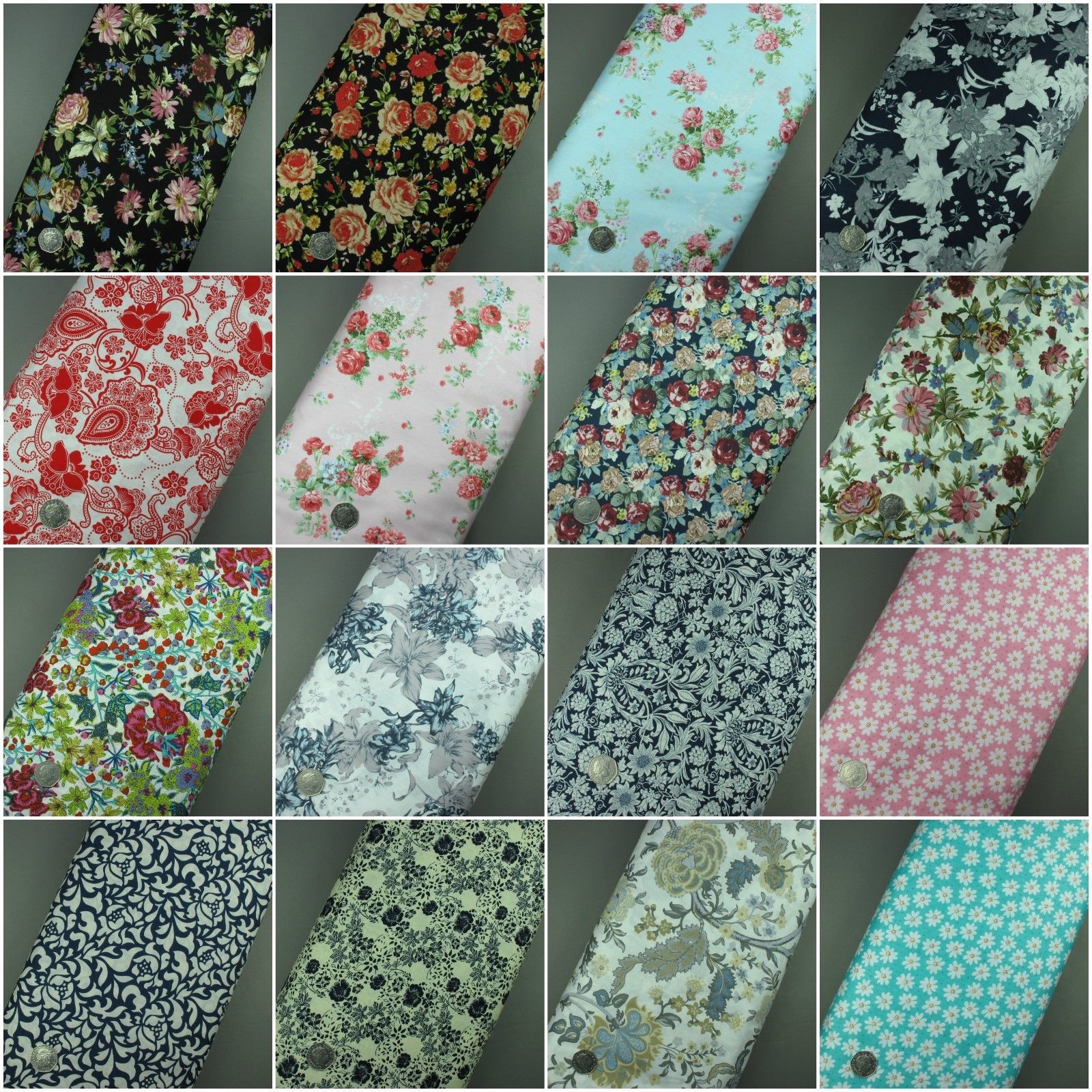 100% Cotton Floral Fabric Flowers Vintage Dress Craft Sold per metre Extra Wide