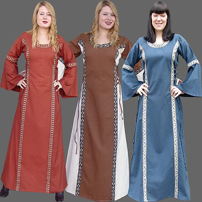 Kleid mit Bordüre versch. Farb-Komb., S-XXXL, Mittelalterkleid Mittelalter Kleid