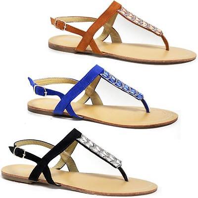 Ladies Leather Sandals Womens Strappy Toe Post Gladiator Summer Beach Shoes Size