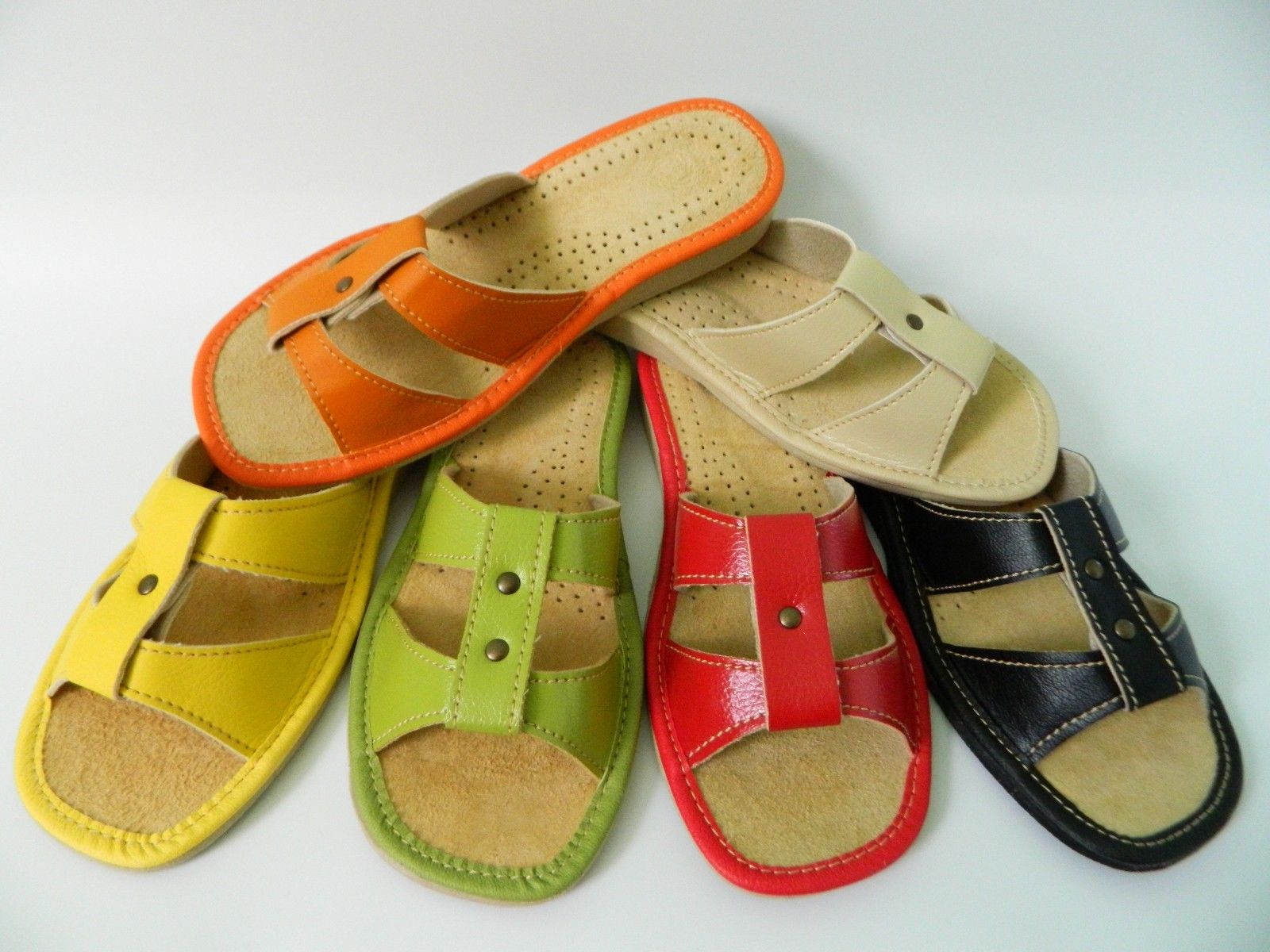 New Womens Natural Leather Slippers - Flip Flops - Sandals UK Size 3 4 5 6 7 8 