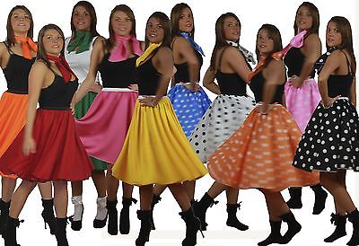 22 inch Adults Rock & Roll 1950s Full Circle Skirt & Scarf Fancy Dress Set