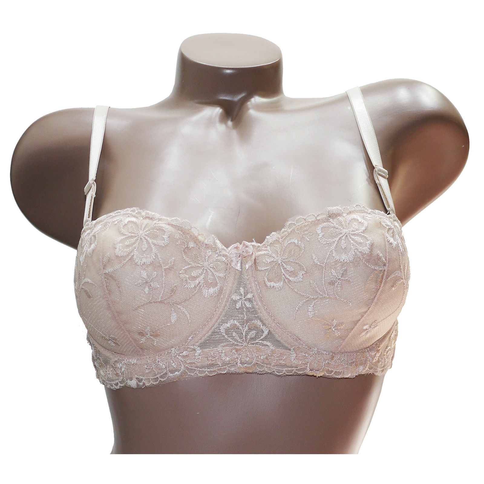 Trifolium Everyday Bra Wired Padded Embroidered Lacy Lace Balconette Beige 73323
