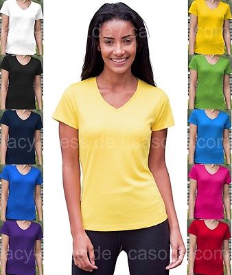 Damen V-Neck Sport Fitness T-Shirt in 10 Farben  XS,S,M,L,XL Laufshirt JC006