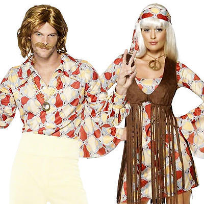 1960s Groovy Hippie Mens Ladies Fancy Dress 60s-70s Hippy Adult Sixties Costume