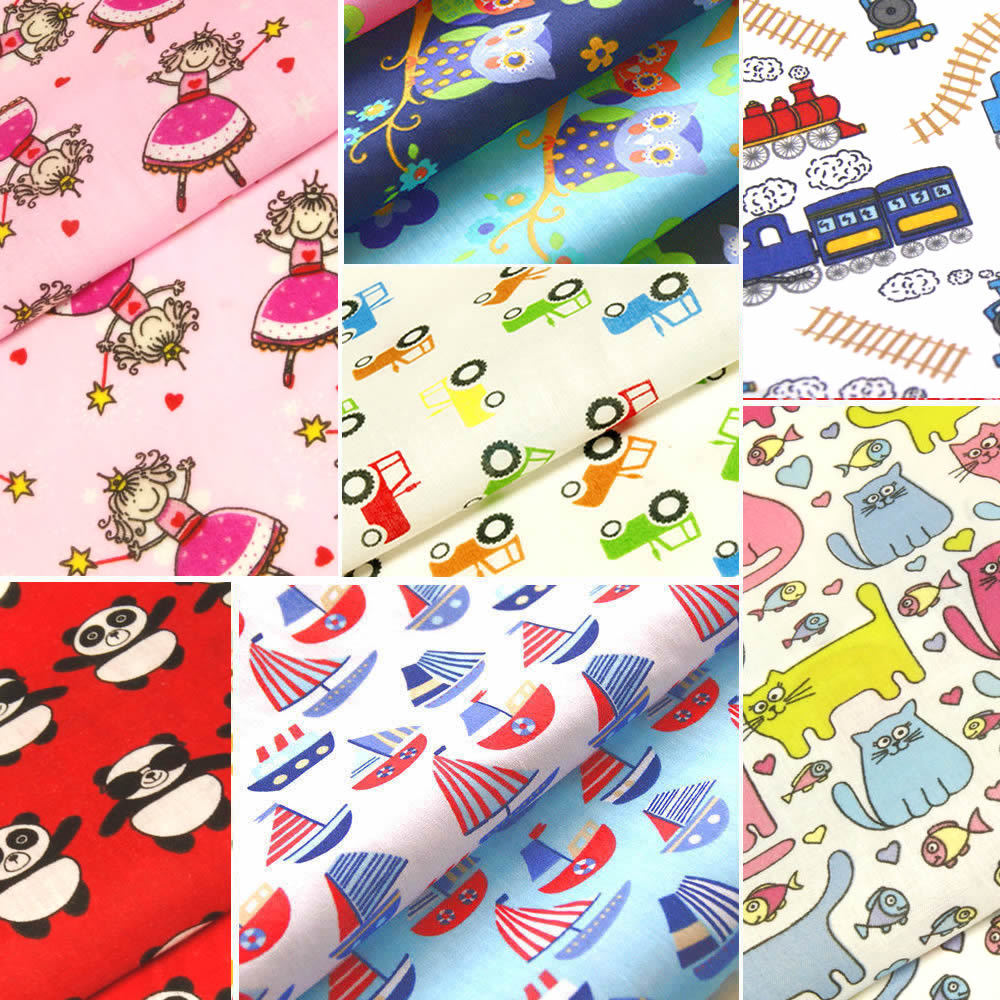 Childrens Fabric FAT QUARTERS Kids Baby POLYCOTTON Material Boy Girl Dress