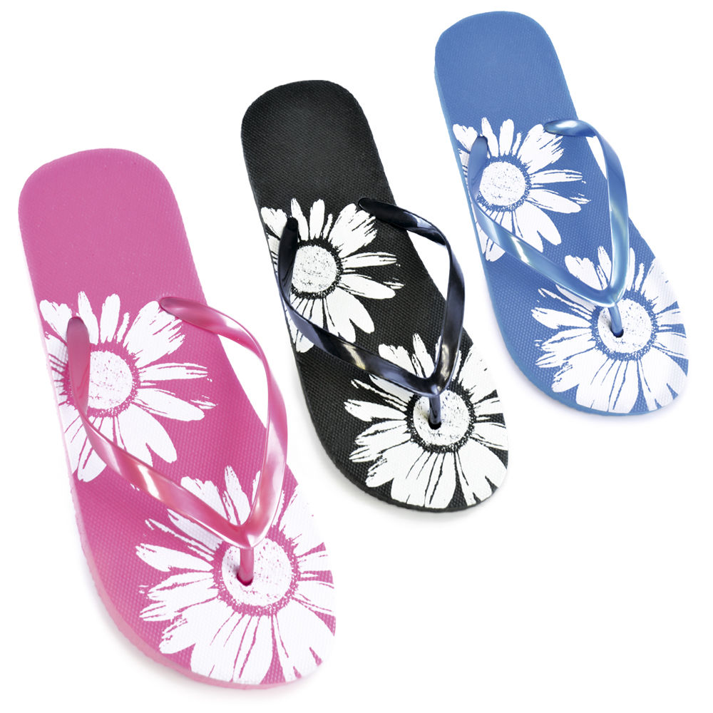 Womens/Ladies Flower Print Flip Flops