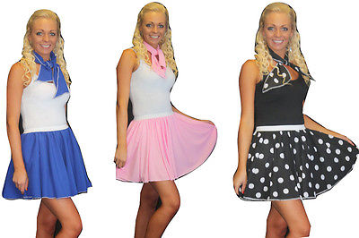 15 inch Adults ROCK AND ROLL 50s Full Circle Skirt & Scarf Set Fancy Dress