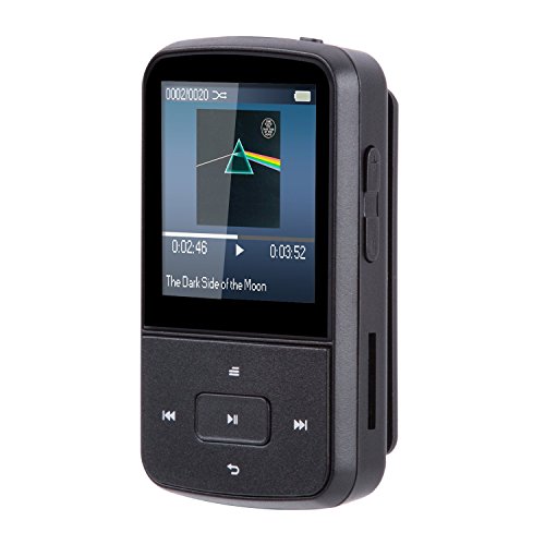 Bluetooth MP3 Player 8GB Mini Clip MP3 Tragbare 1,5 Zoll Display Musik Player 24 Stunden Wiedergabe mit FM, von AGPTek G05S, Schwarz