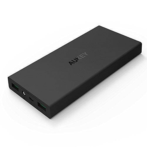 AUKEY Powerbank 16000mAh mit 2A Input and 2 Outputs insgesamt 3,4A für iPhone, iPad, Kindle, usw., mit einem 20cm Micro USB Kabel (Schwarz)
