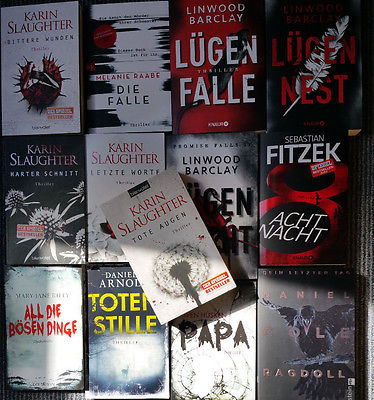 13 Taschenbücher Thriller Barclay Slaughter Raabe Fitzek Riley usw