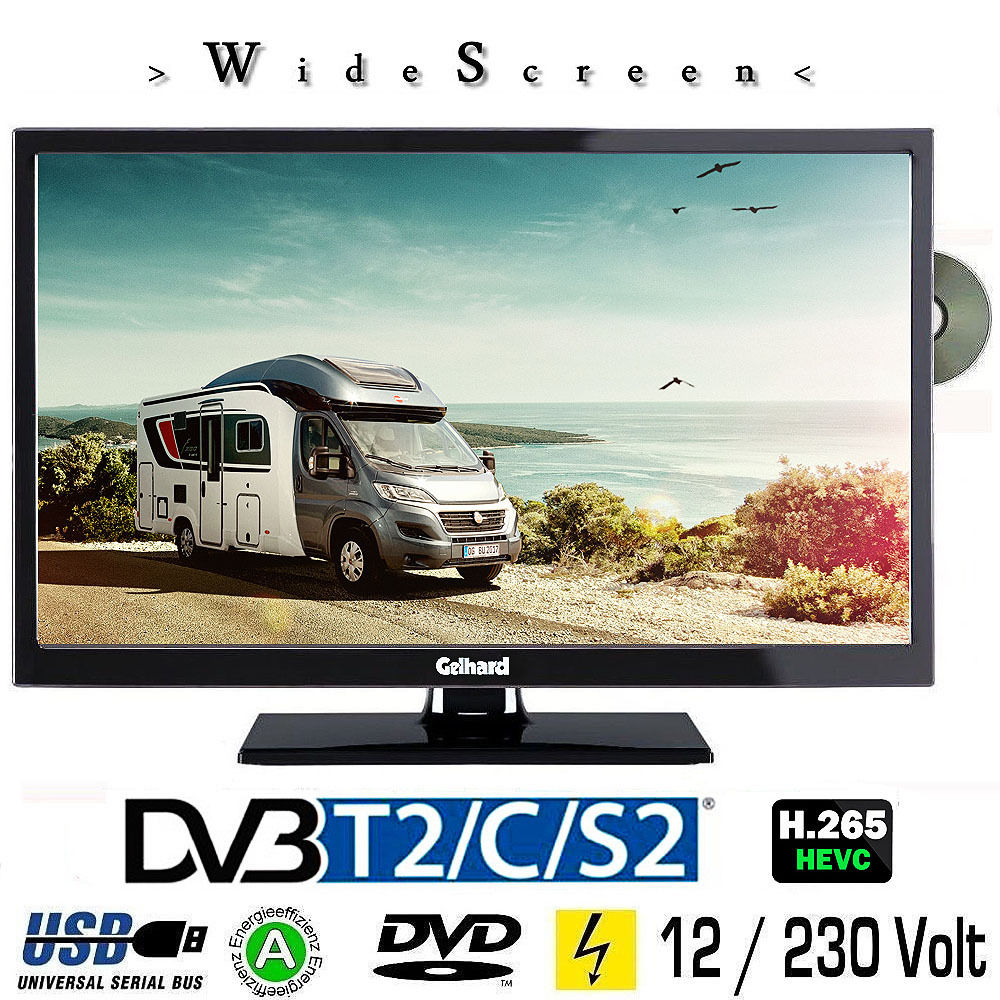 Gelhard GTV2441 LED Fernseher 24 Zoll DVB/S/S2/T2/C, DVD, USB, 12V 230 Volt