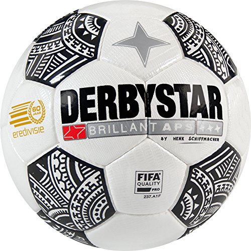 Derbystar Fußball Brillant APS Eredivisie, Matchball, Ball Größe 5 (420 - 440 g), weiß schwarz, 1732