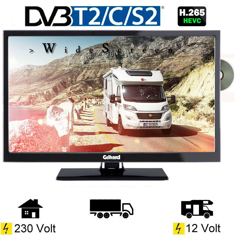 Gelhard GTV2441 LED Fernseher 24 Zoll DVB/S/S2/T2/C, DVD, USB, 12V 230 Volt