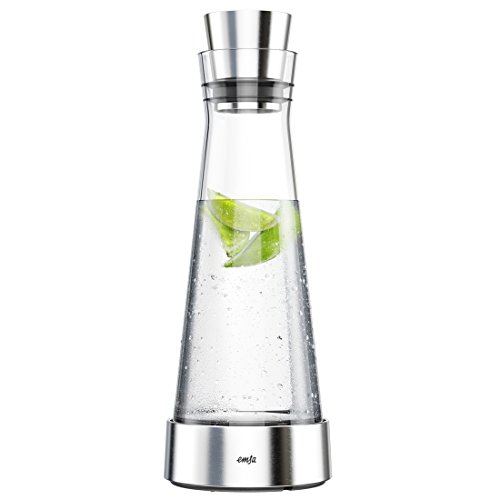 Emsa 514233 Glaskaraffe mit Kühlelement, 1 Liter, Automatische Verschlussklappe, Glas, Edelstahl, Flow Slim