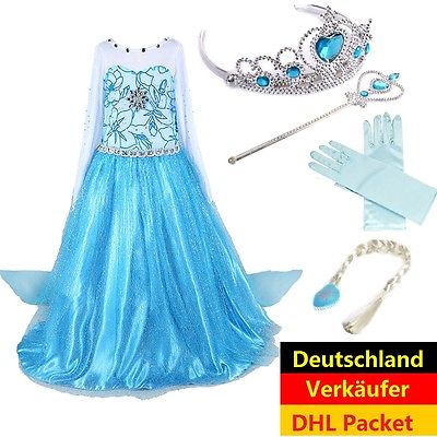 Anna Kleid Eiskönigin Frozen Kostüm Prinzessin Krone Diadem Karneval Kinder NEU