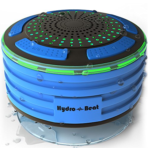 Duschradio – Hydro-Beat-Beleuchtung. IPX7 – vollständig wasserresistenter Bluetooth Radiolautsprecher mit LED- Beleuchtung. Aufladbar über Micro USB. (Blau und Schwarz)