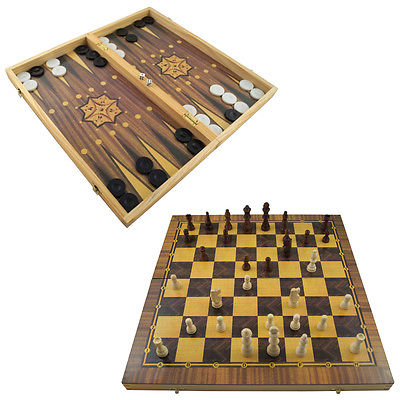 Großes XXL Backgammon Schachspiel Holz Spielbrett 50 x 47 cm Dame Schach P-163