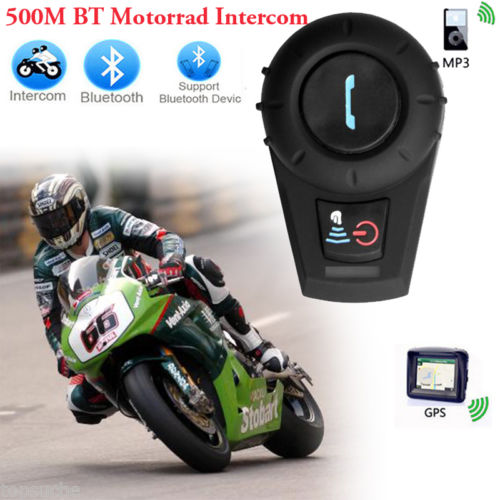 500M BT Motorrad Intercom Sturzhelm Bluetooth Gegensprechanlage Headset GPS MP3