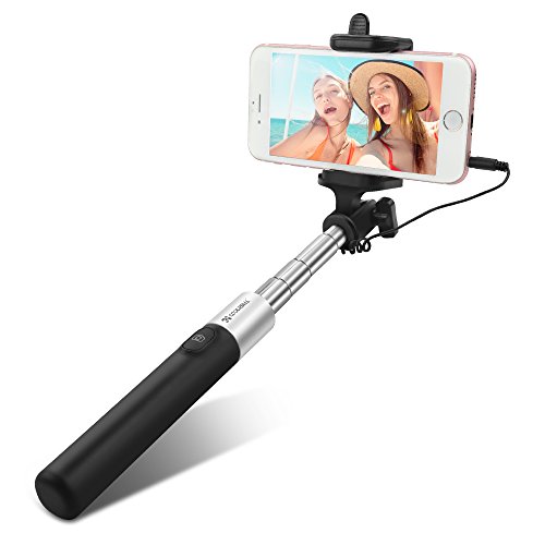 Selfie Stick,Coolreall Selfie Stangen Ausfahrbar Kabelgebunden Stab für iPhone 6s 6 Plus SE 5S 5C 5,Samsung Galaxy,Android und andere Smartphones (Schwarz)