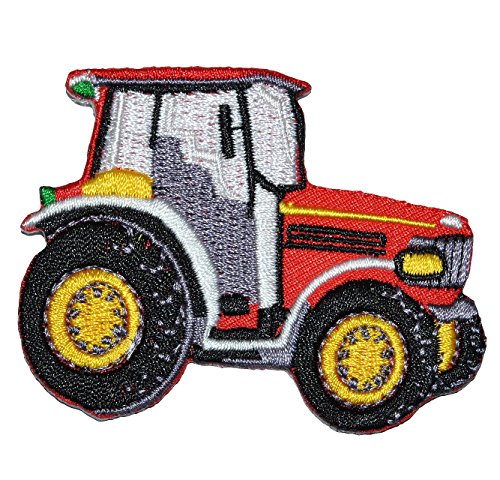 Bügelbild - Traktor rot - 7 cm * 5,5 cm - Aufnäher Applikation - gestickter Flicken - für Jungen Kinder Bauernhof Auto Fahrzeug