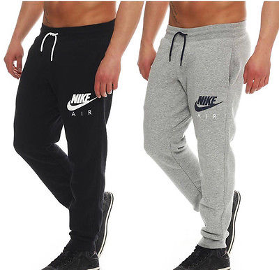 Mens Nike Air Fleece Swoosh Logo Black Grey Tracksuit Bottoms Pants Joggers S-XL