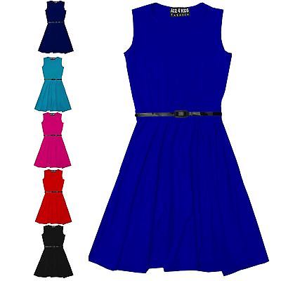 Girls Skater Dress Kids Party Dresses With Free Belt Age 7 8 9 10 11 12 13 Years