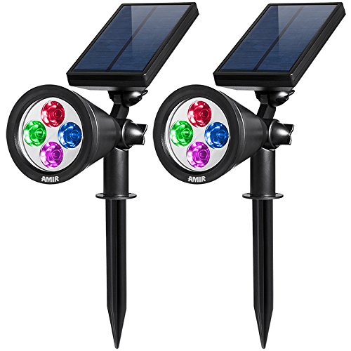 Amir Gartenleuchten, Colorful LED Spot Leuchte, 200 Lummen Wasserdicht Solar-Gartenleuchten , Wireless Wasserdicht LED Solar Gartenleuchte mit Erdspieß für Garten / Outdoor Landscape ( 2 Stück)