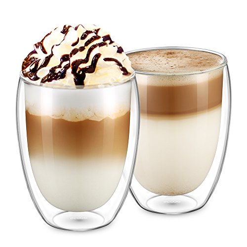 Ecooe 2-teiliges 350ml Doppelwandige Latte Macchiato Glaser Set Thermoglas Kaffeeglas